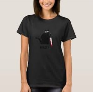 NEW WOMEN'S CAT WHAT FUNNY BLACK T-SHIRT SIZE SMALL
